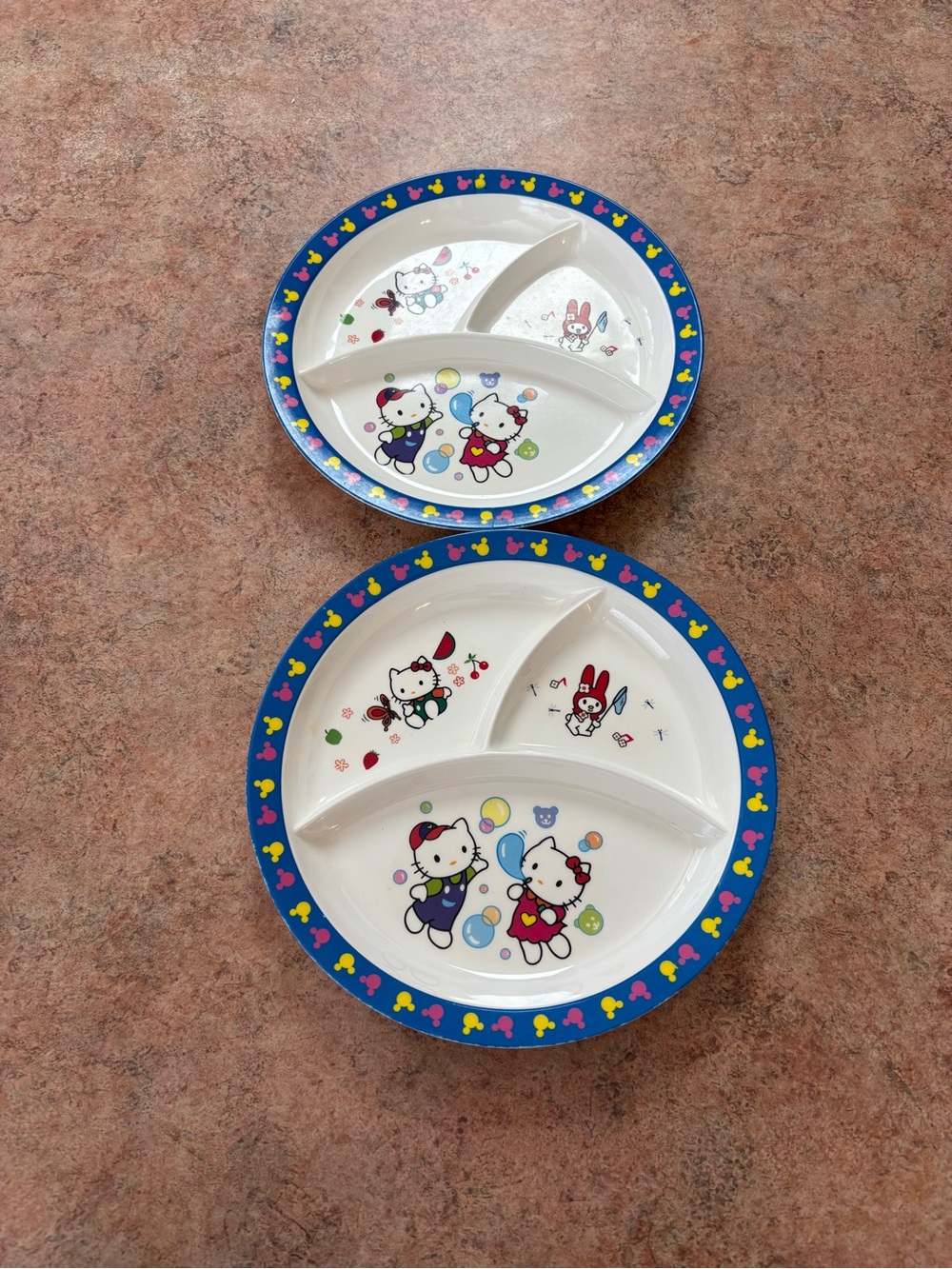 Vintage Hello Kitty & My Melody divided melamine plates set of 2
